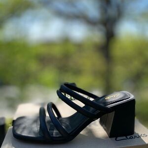 Clarks Sheer65 Mule Women’s Leather Heeled Sandals, Black, 7M